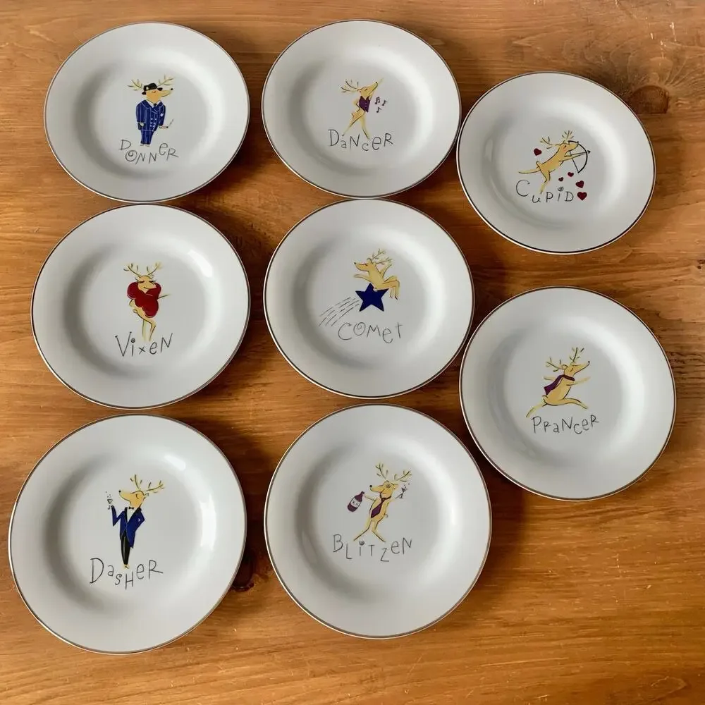 Pottery Barn Reindeer Plates Dessert Salad Plates 8.5